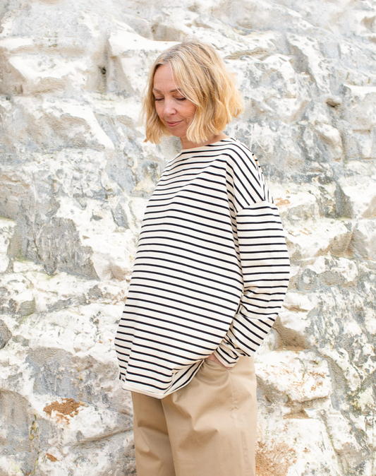 BRYONY STRIPE TOP BLACK CREAM