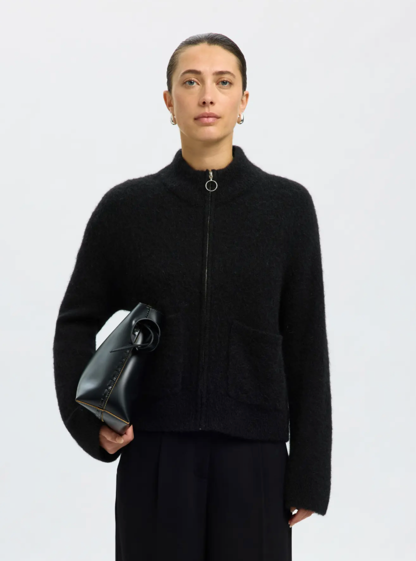 SIA ALPACA ZIP CARDIGAN BLACK