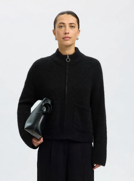 SIA ALPACA ZIP CARDIGAN BLACK