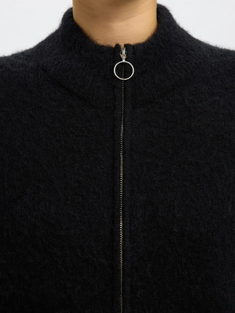 SIA ALPACA ZIP CARDIGAN BLACK