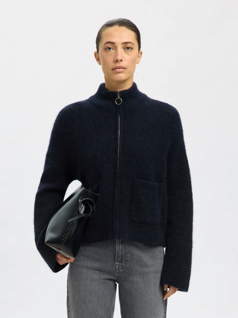 SIA ALPACA ZIP CARDIGAN DARK SAPPHIRE