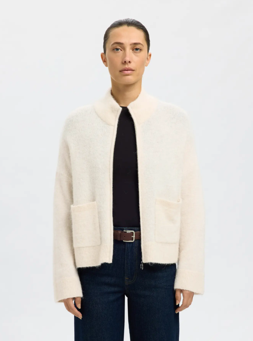 SIA ALPACA ZIP CARDIGAN BIRCH