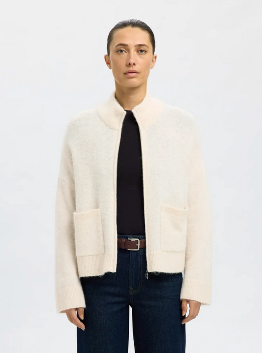 SIA ALPACA ZIP CARDIGAN BIRCH