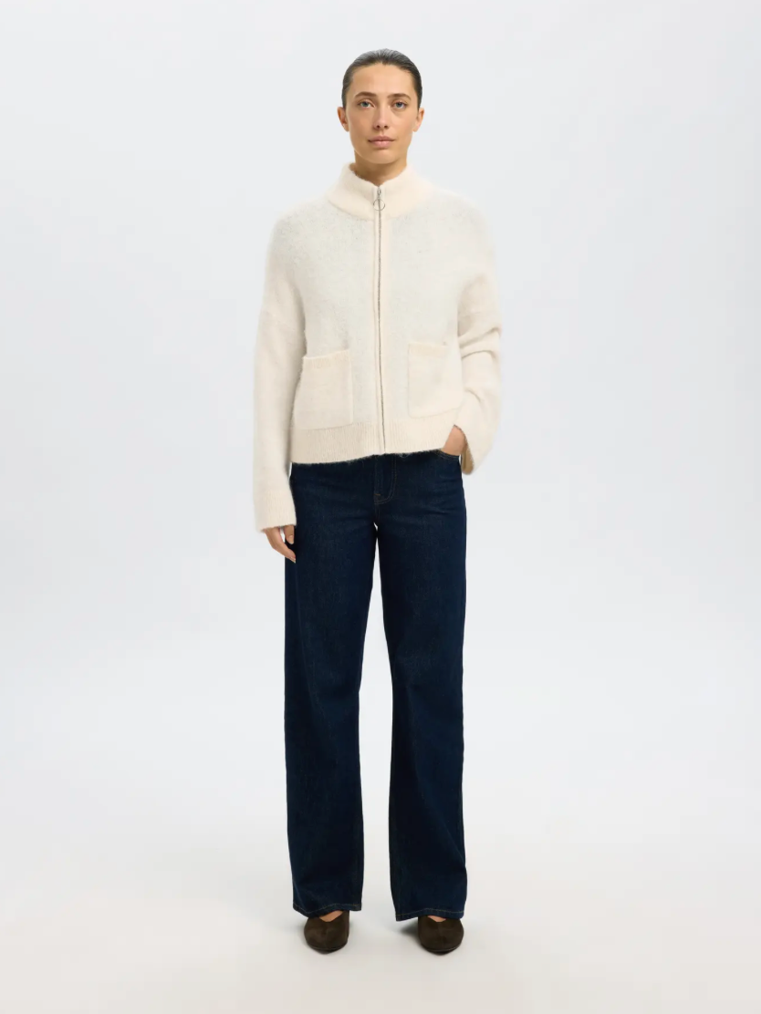 SIA ALPACA ZIP CARDIGAN BIRCH