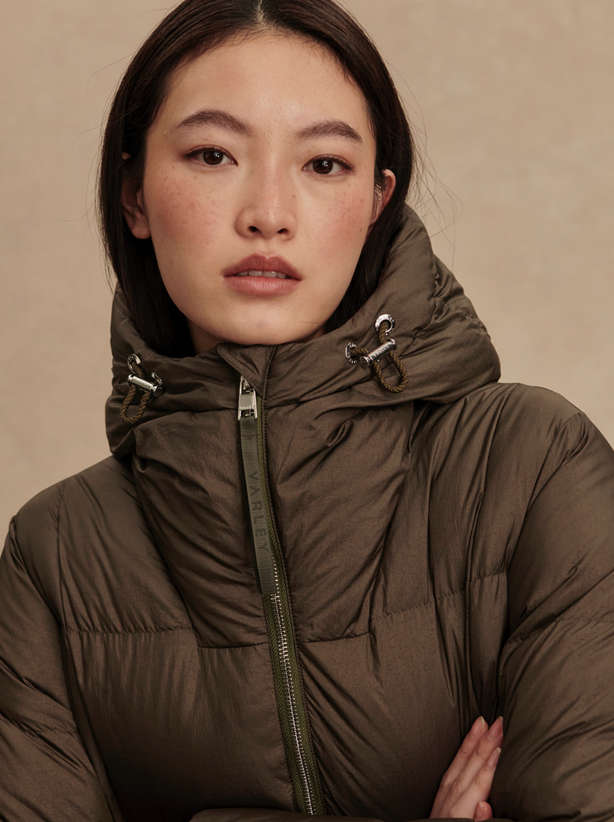 KATYA DOWN PUFFER DARK OLIVE METALLIC