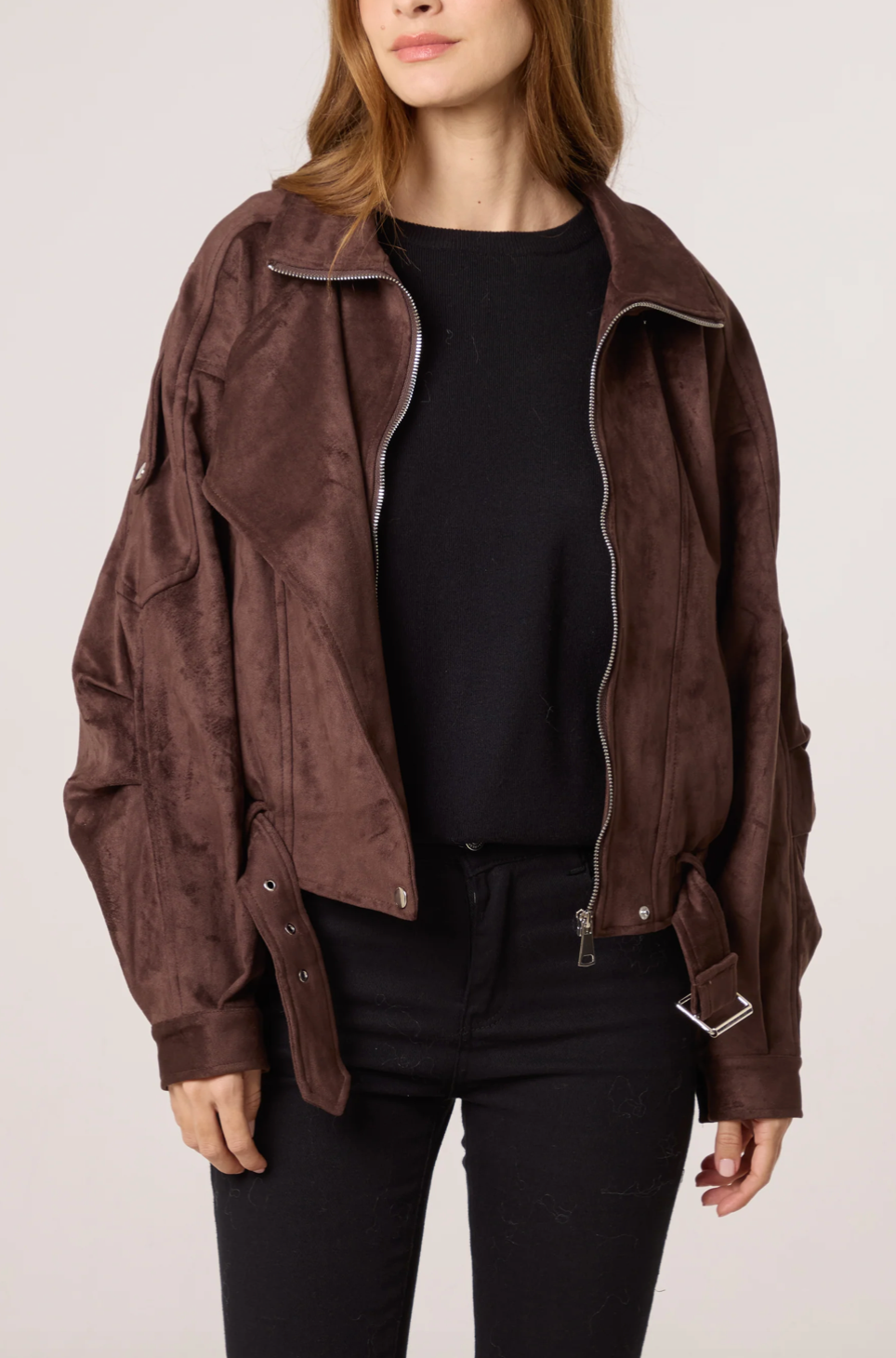 BELTED BIKER JACKET CHOCOLATE