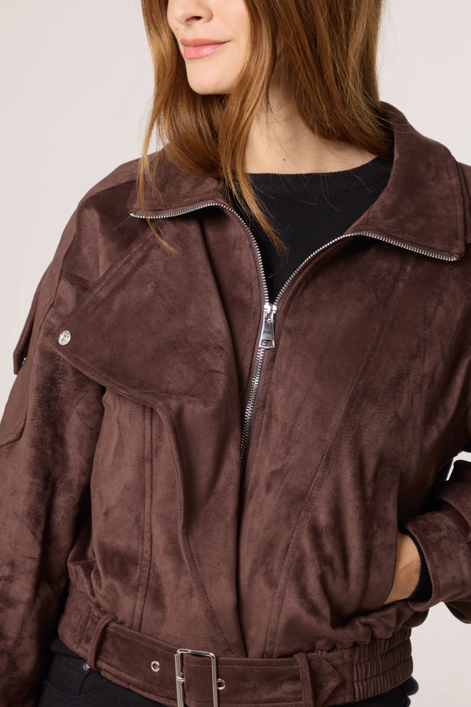BELTED BIKER JACKET CHOCOLATE