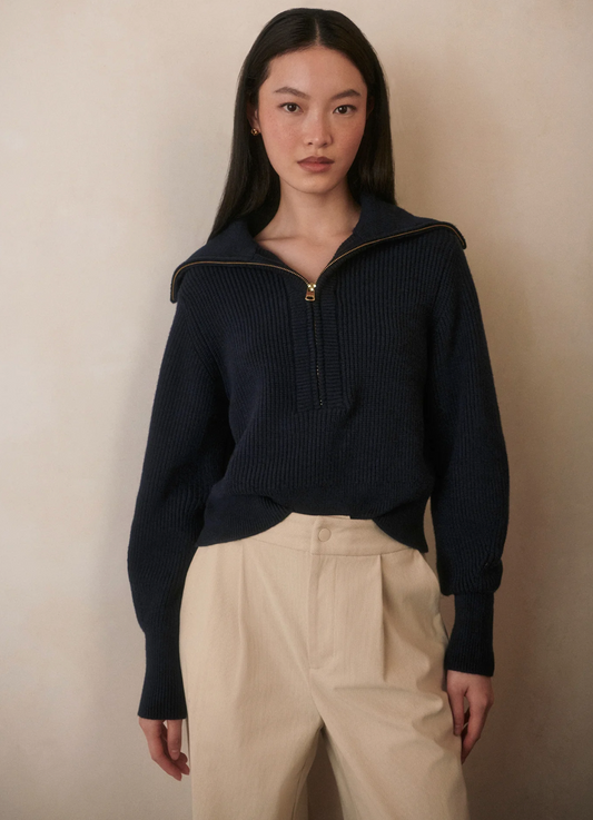 MAURA 1/2 ZIP KNIT RIB NAVY