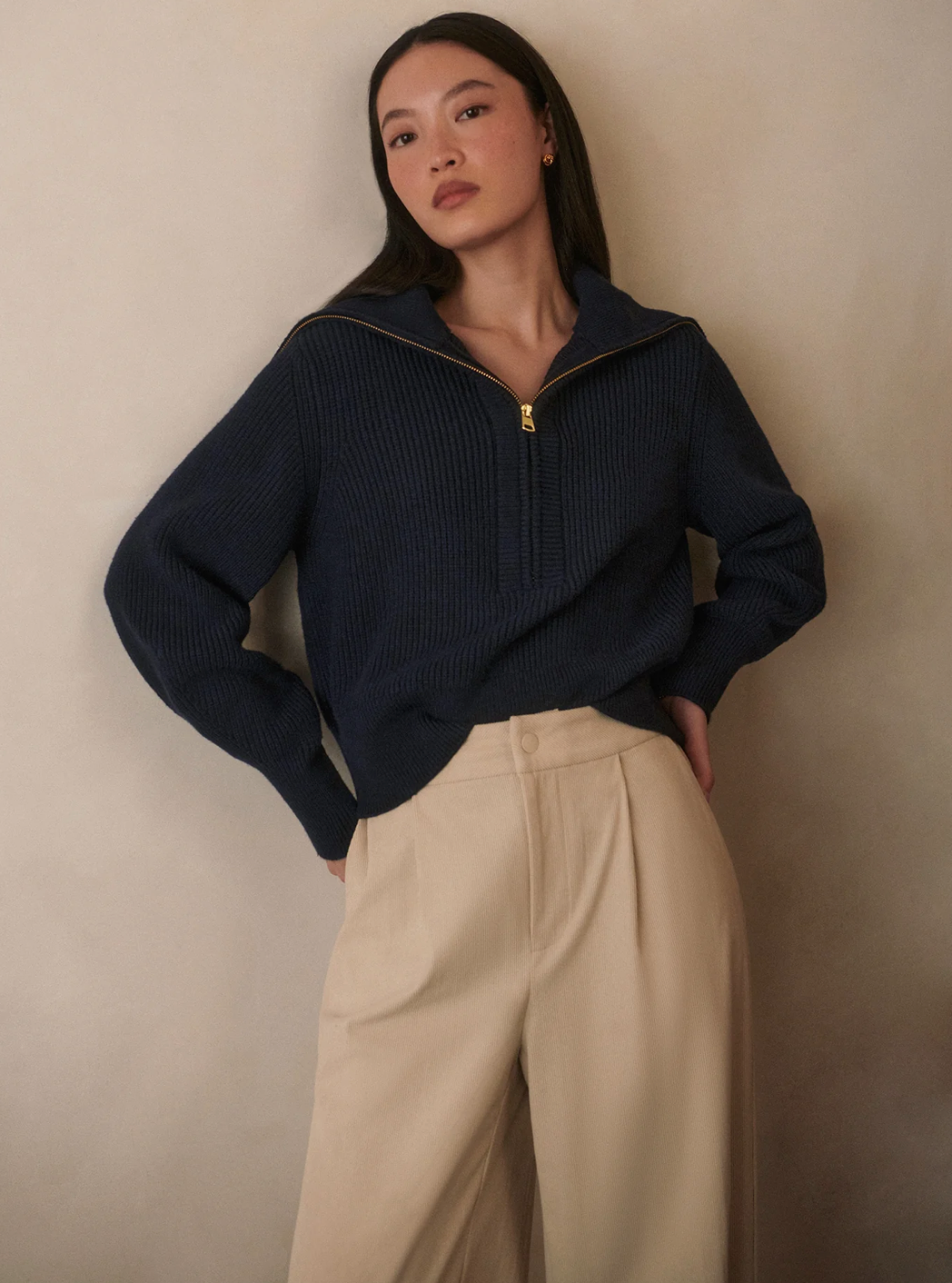 MAURA 1/2 ZIP KNIT RIB NAVY