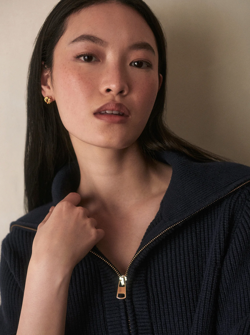 MAURA 1/2 ZIP KNIT RIB NAVY