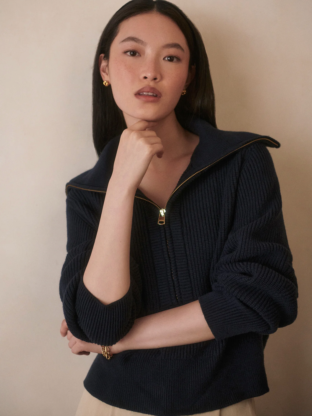 MAURA 1/2 ZIP KNIT RIB NAVY