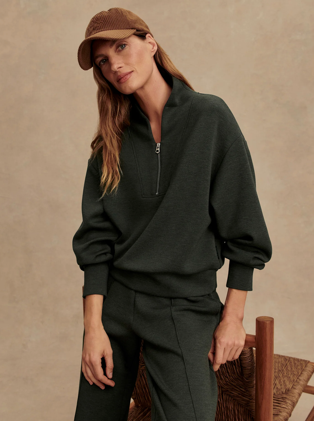 DAVIDSON DOUBLESOFT 1/2 ZIP OLIVE MARL