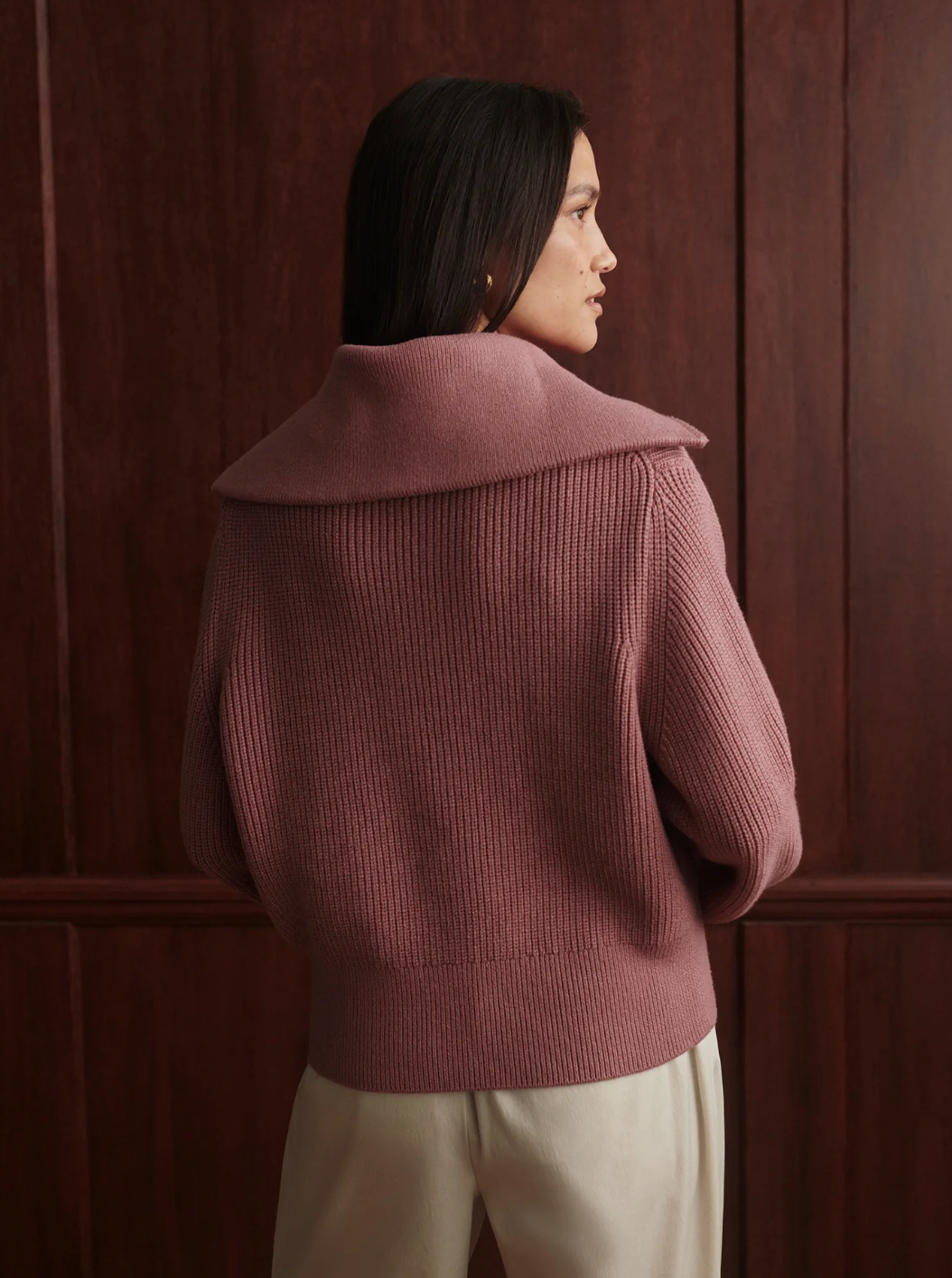 MAURA 1/2 ZIP KNIT RIB WISTFUL MAUVE