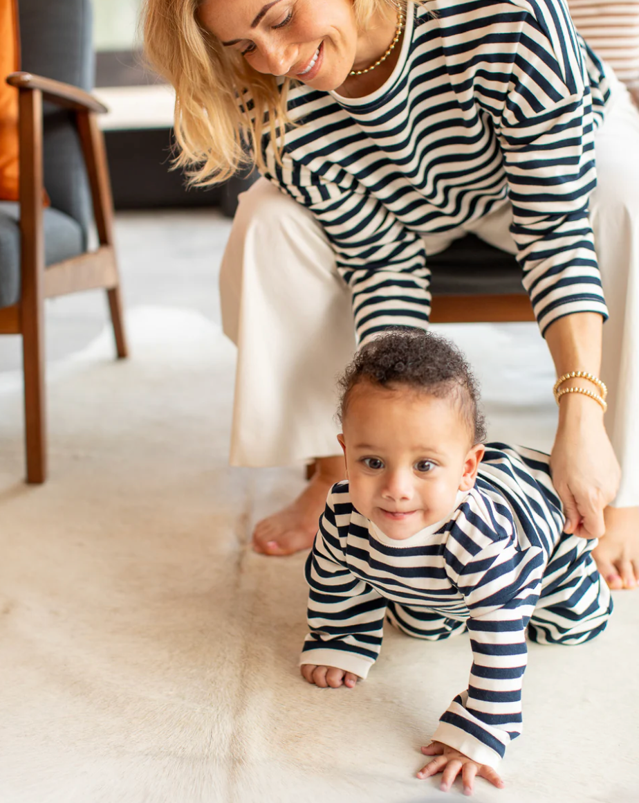 REBECCA STRIPE TOP NAVY ECRU