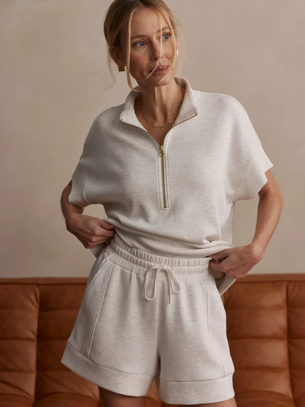 ATRIUM DOUBLESOFT HIGH RISE SHORT 4.5" IVORY MARL