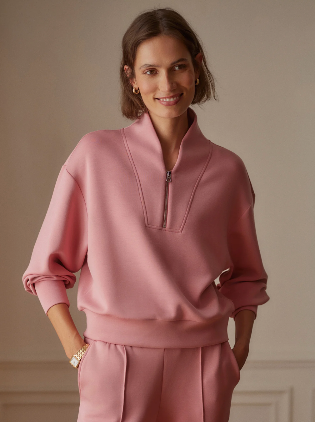 DAVIDSON DOUBLESOFT 1/2 ZIP BRANDY ROSE