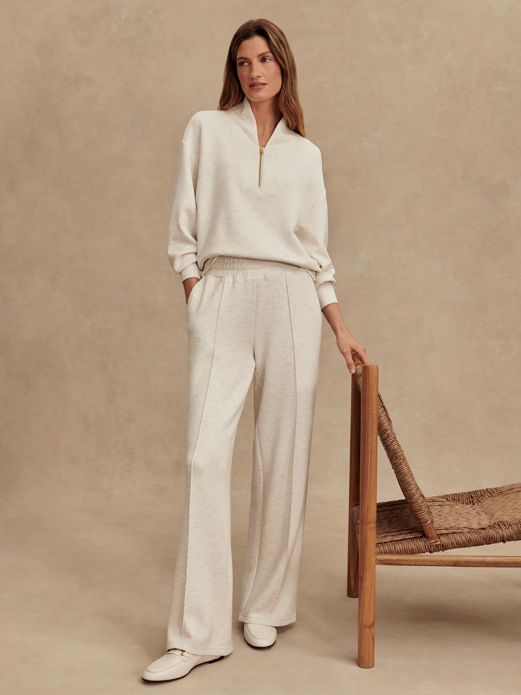 THE WIDE LEG PANT 28" IVORY MARL