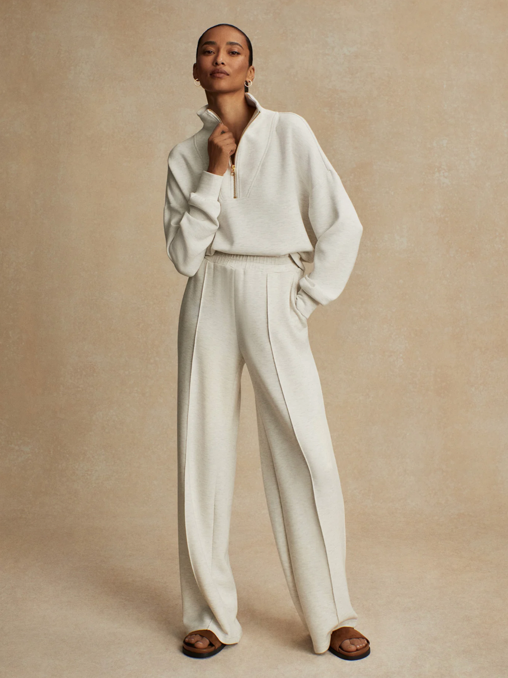 THE WIDE LEG PANT 28" IVORY MARL