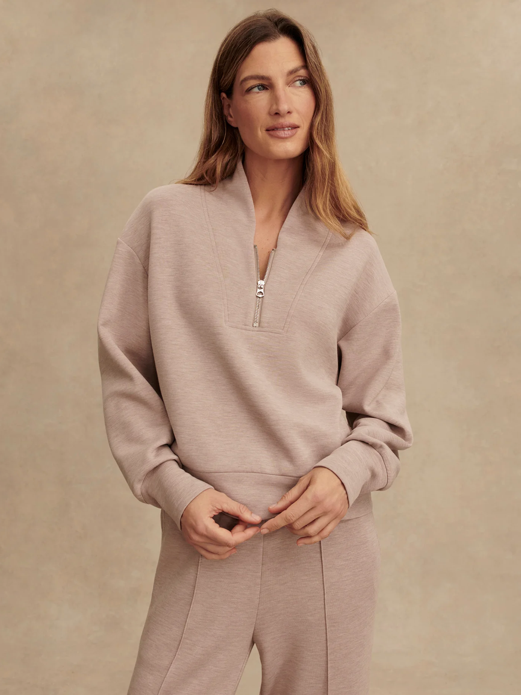 DAVIDSON DOUBLESOFT 1/2 ZIP TAUPE MARL