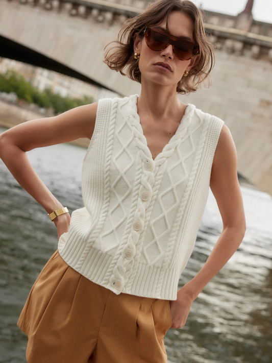 TATYANA CABLE KNIT VEST EGRET
