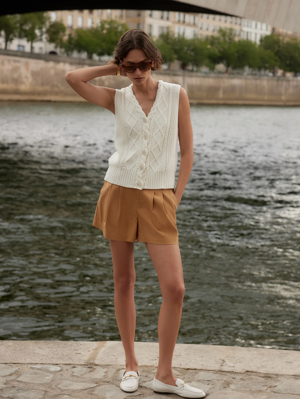 TATYANA CABLE KNIT VEST EGRET