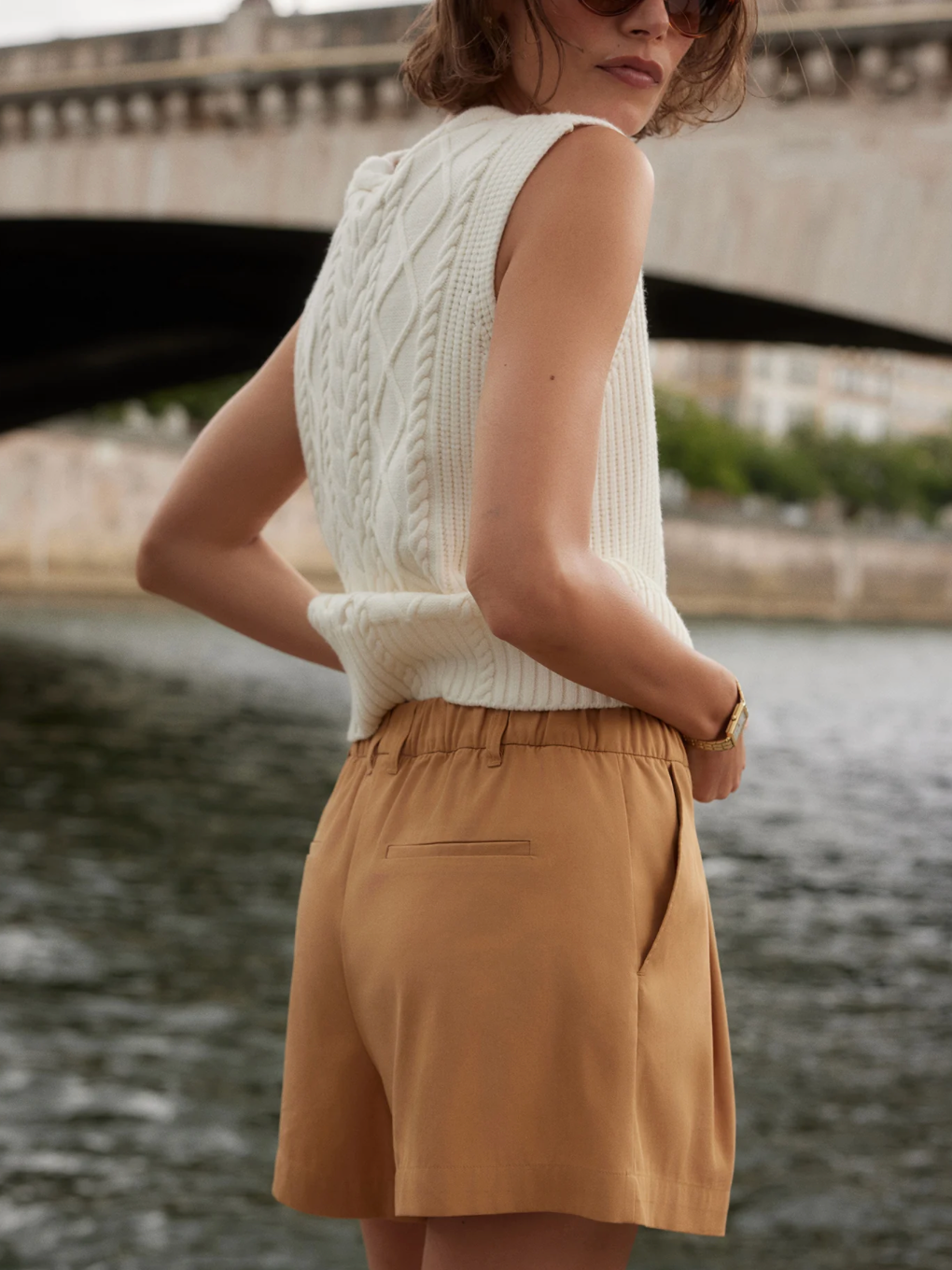 TATYANA CABLE KNIT VEST EGRET