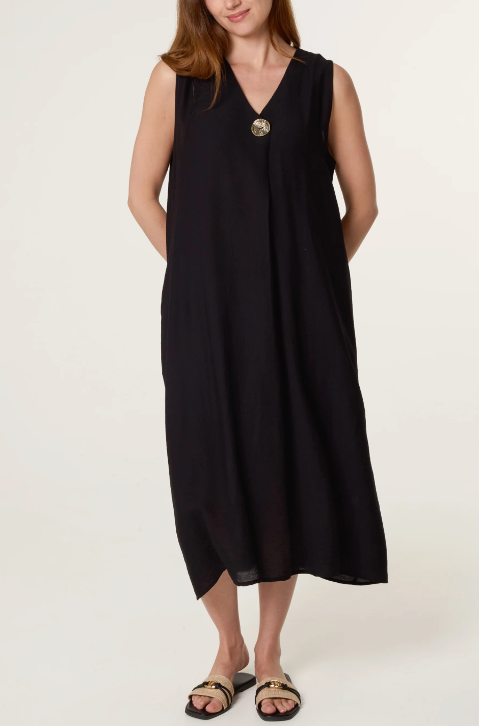 POLLY DRESS GOLD BUTTON BLACK