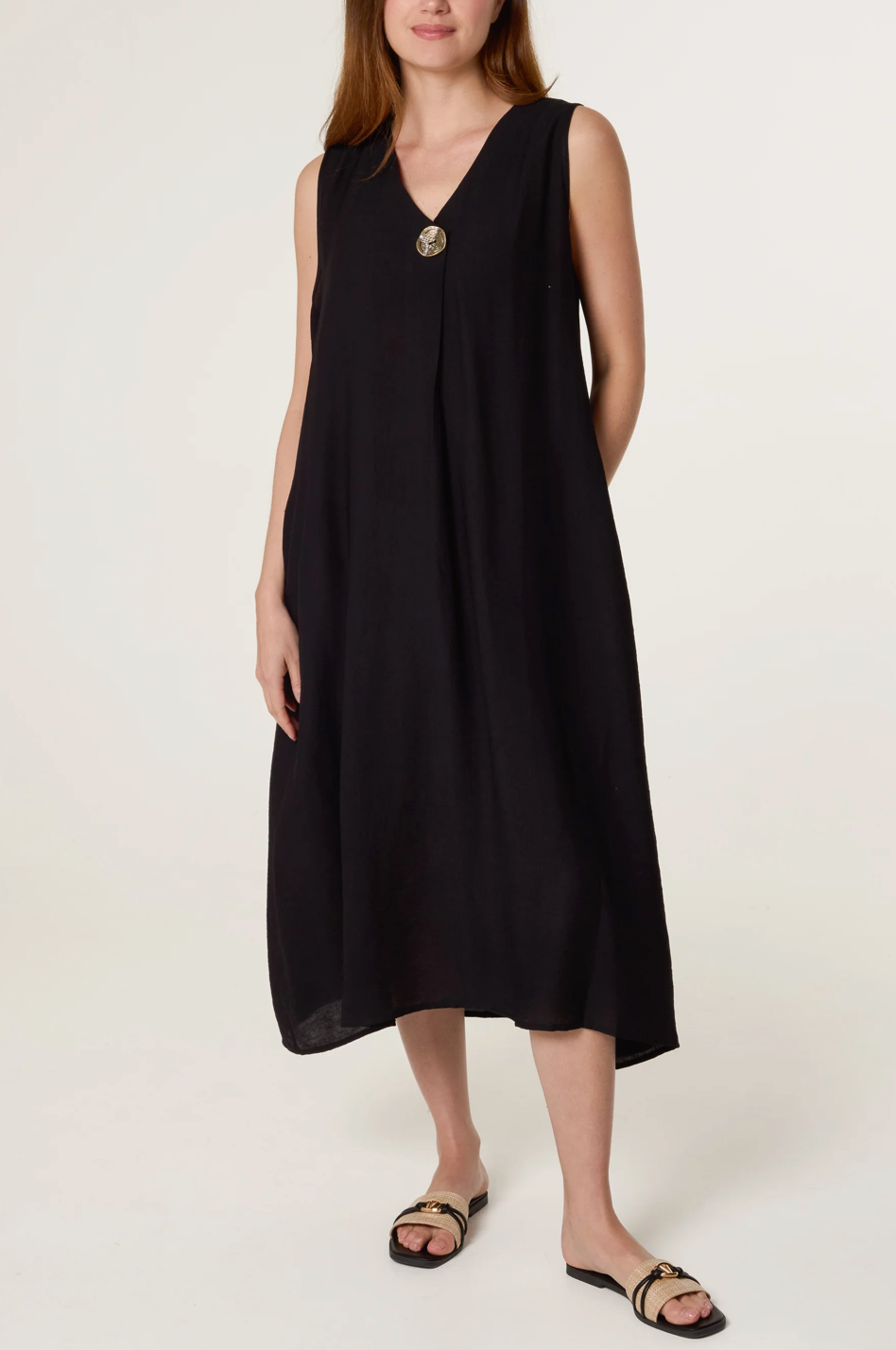 POLLY DRESS GOLD BUTTON BLACK
