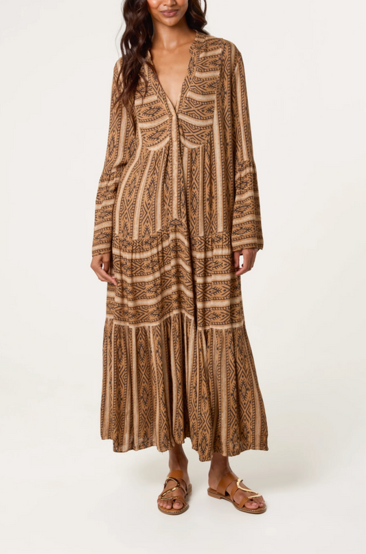 AZTEC DRESS TOBACCO MAXI