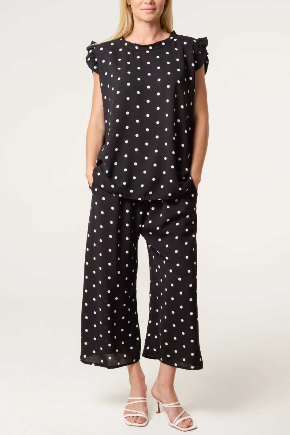 POLKA DOT CULOTTE SET BLACK WHITE