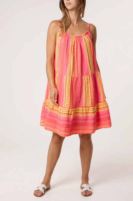 STRAP AZTEC DRESS CORAL