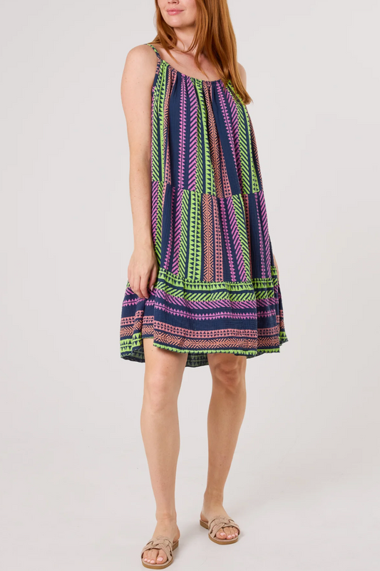 STRAP AZTEC DRESS NAVY