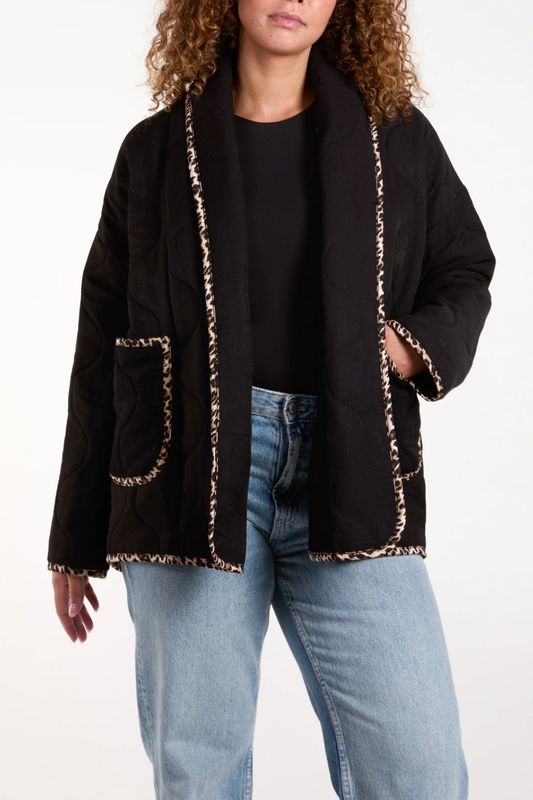 LEOPARD PIPING JACKET BLACK