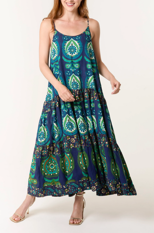 BOHO PEACOCK DRESS GREEN BLUE