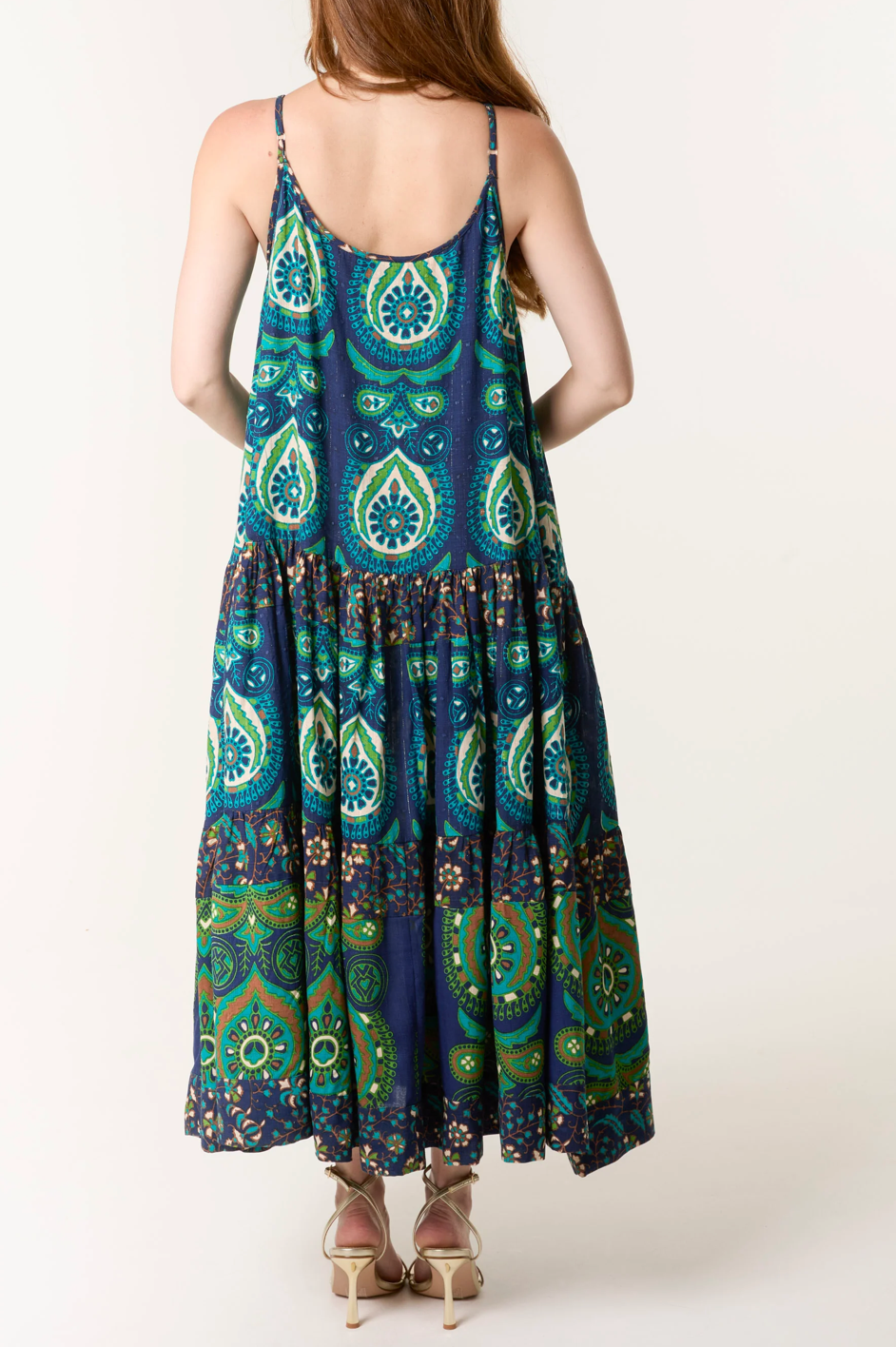 BOHO PEACOCK DRESS GREEN BLUE