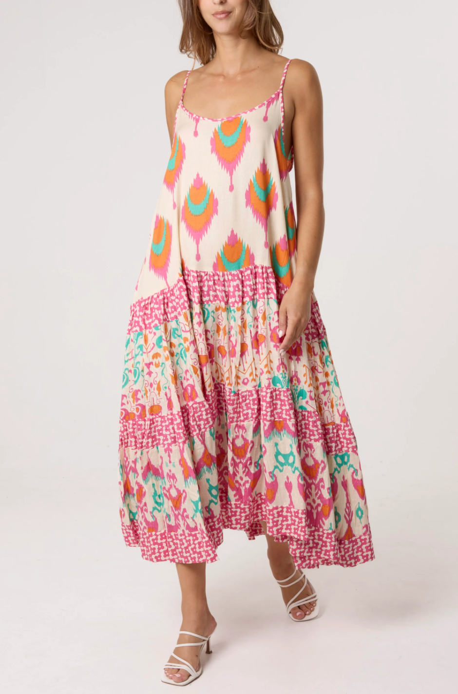 BOHO PEACOCK DRESS PINK ORANGE