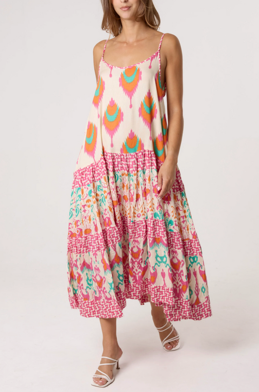 BOHO PEACOCK DRESS PINK ORANGE