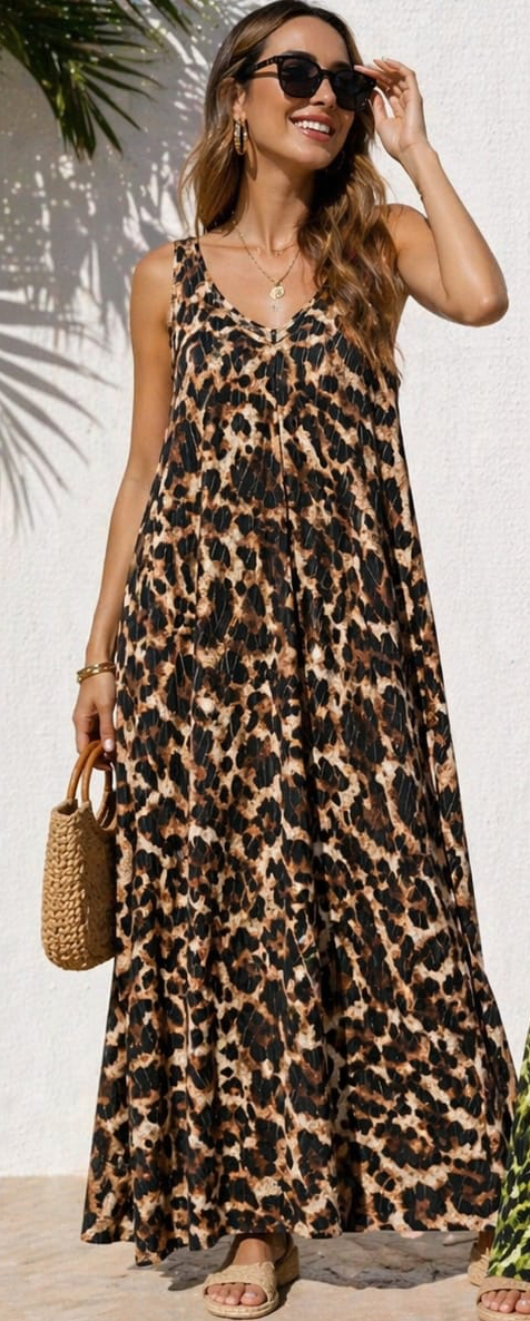 LEOPARD GOLD MAXI BROWN