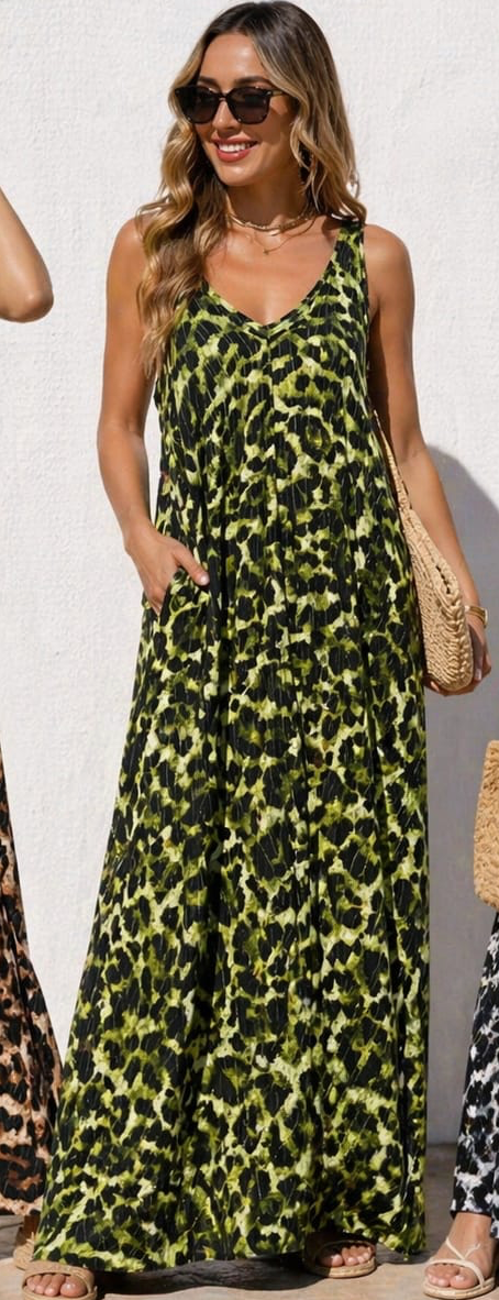 LEOPARD GOLD MAXI GREEN