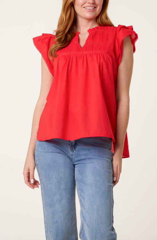 BOHO RUFFLE TOP CORAL
