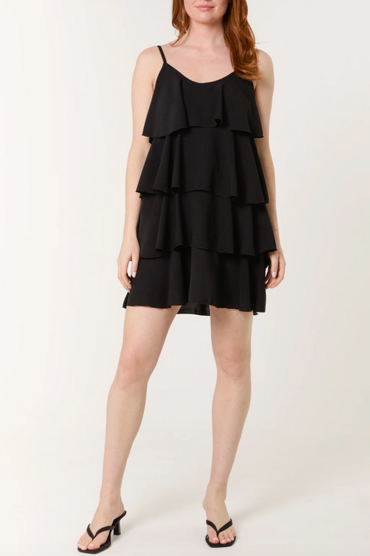 CAMI RUFFLE MINI DRESS BLACK
