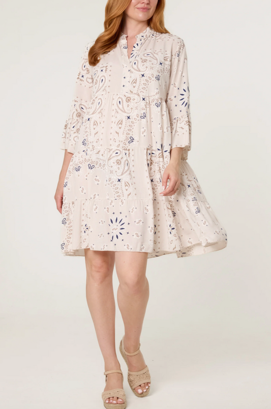 BANDANA SMOCK DRESS BEIGE