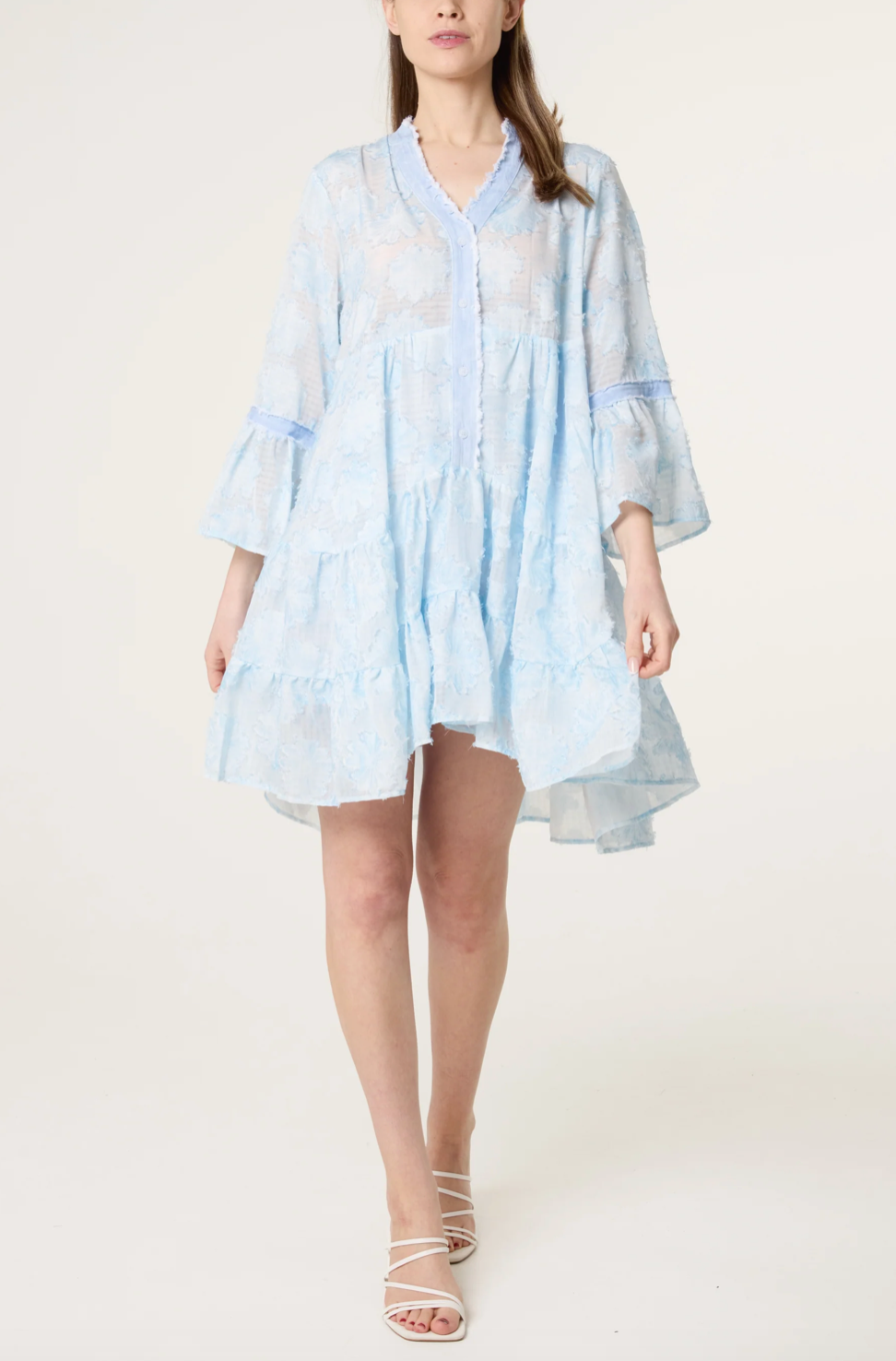 FLORAL SHEER DRESS BABY BLUE