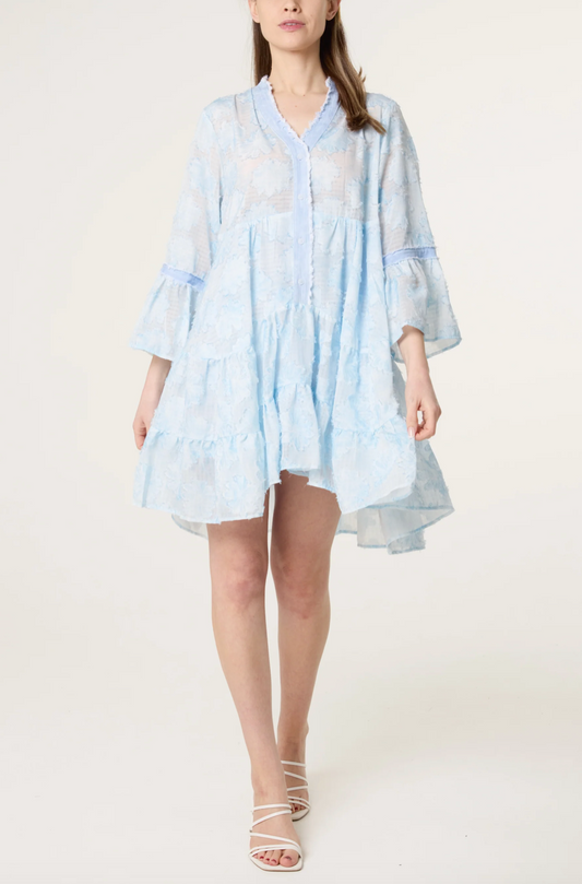 FLORAL SHEER DRESS BABY BLUE
