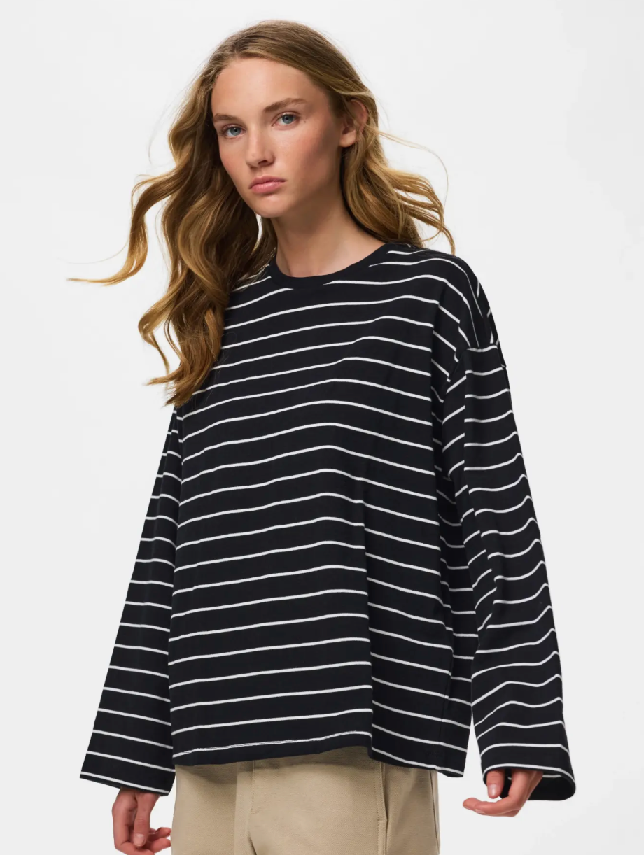 SADIE STRIPE LS TOP BLACK CLOUD