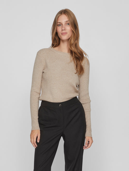 COMFY O-NECK L/S KNIT TOP NATURAL