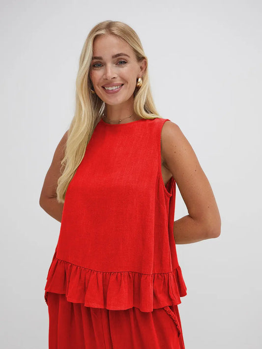 MONICA RUFFLE TOP RED