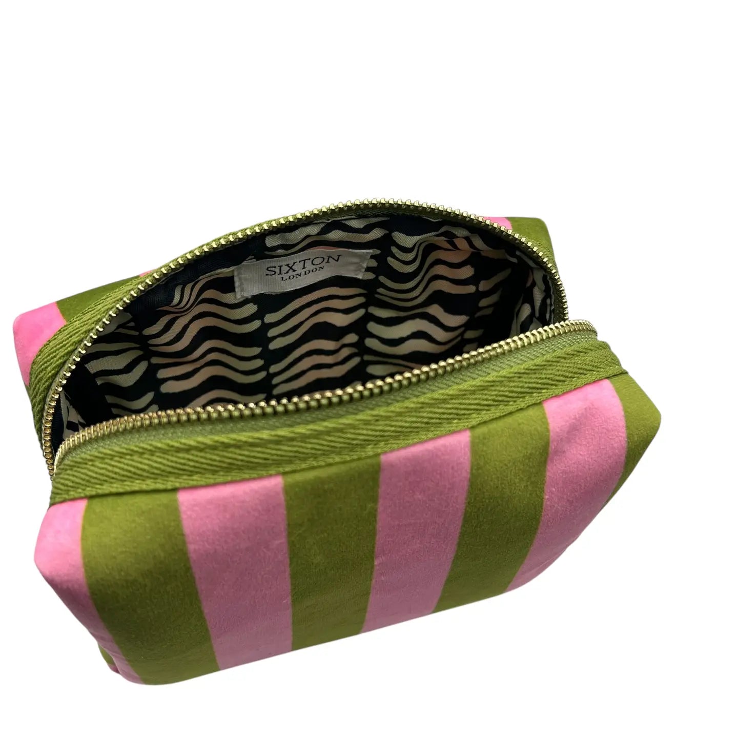 CHARTREUSE STRIPE LEOPARD MAKE UP BAG