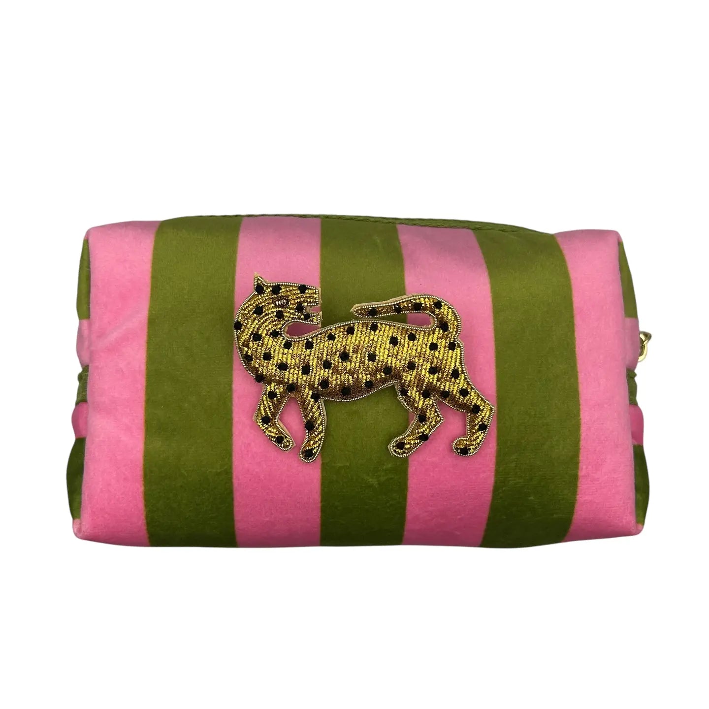 CHARTREUSE STRIPE LEOPARD MAKE UP BAG