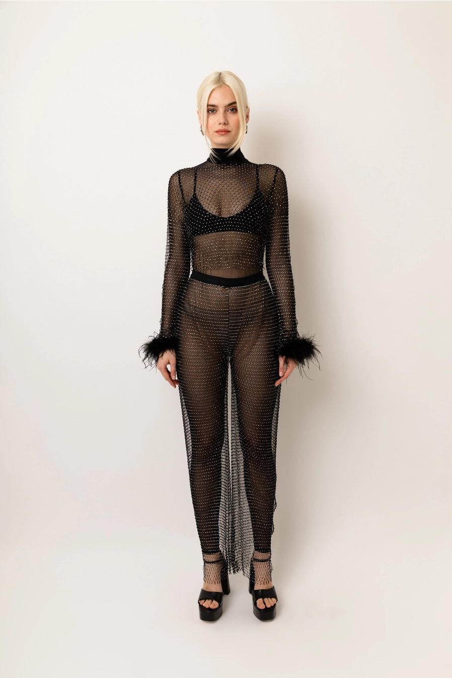 RHINESTONE MESH TROUSERS